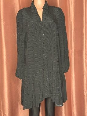 Black Polka Dot Long Sleeve Shirt Dress